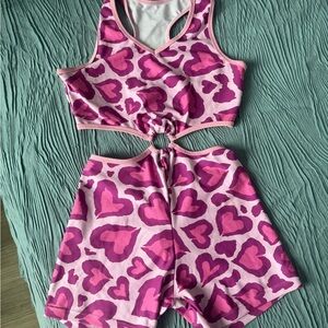 Pink Heart Patterned Two-Piece Set